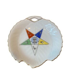 Vintage Eastern Star‎ Leaf Shaped Saucer Porcelain Dish Multicolor Star Design